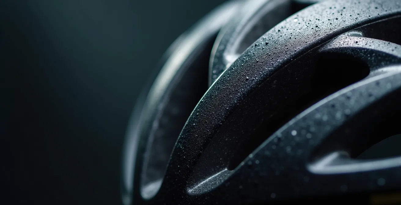 Extreme close-up showing extended temple and rear coverage area of NTA-8776 certified helmet